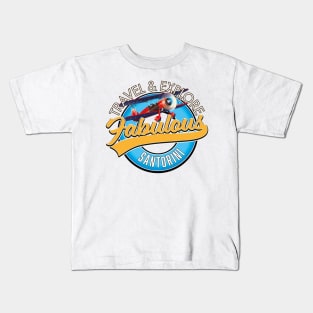 travel explore fabulous Santorini logo Kids T-Shirt